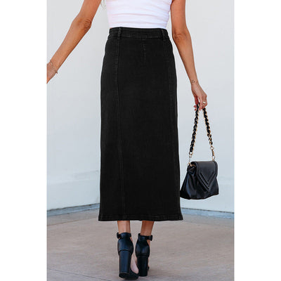 Falda Midi de Mujer con Botones al Frente – Dobladillo Irregular con Abertura