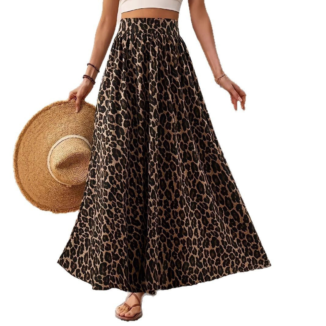 Falda Midi de Cintura Alta – Tela de Estampado de Leopardo Chic