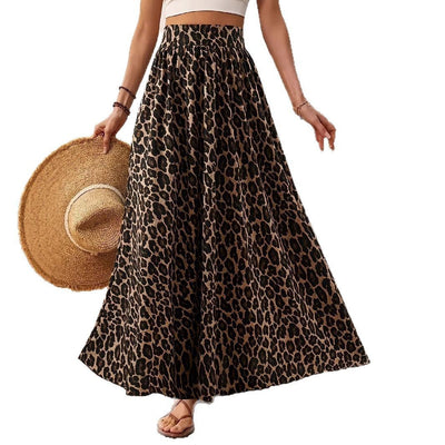 Falda Midi de Cintura Alta – Tela de Estampado de Leopardo Chic