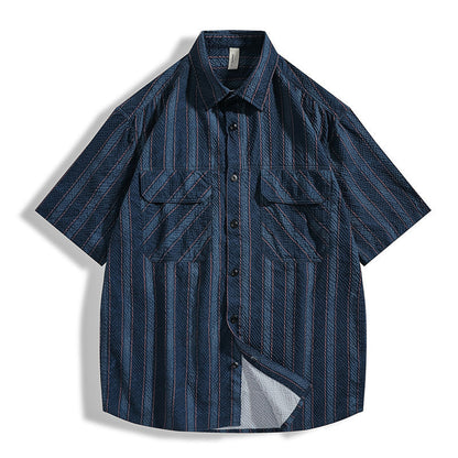 Men's Summer Shirt in Seersucker – Striped Texture and Short Sleeves