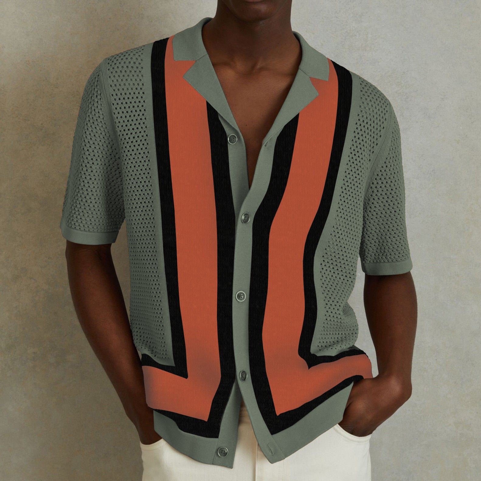 Camiseta de Punto de Hombre a Rayas con Contraste – Estilo Veraniego Fresco