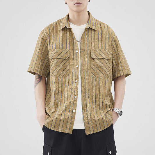 Men's Summer Shirt in Seersucker – Striped Texture and Short Sleeves