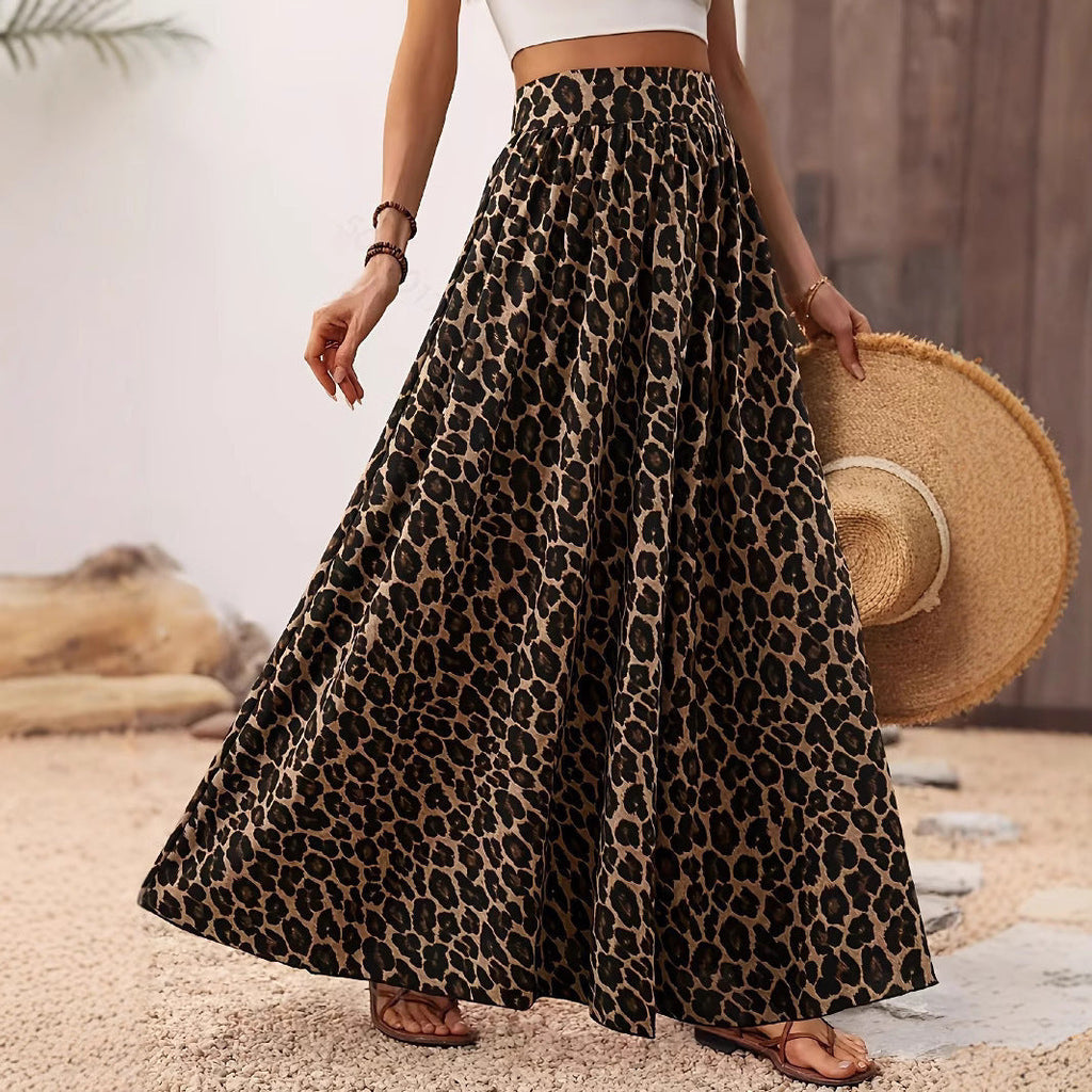 Falda Midi de Cintura Alta – Tela de Estampado de Leopardo Chic