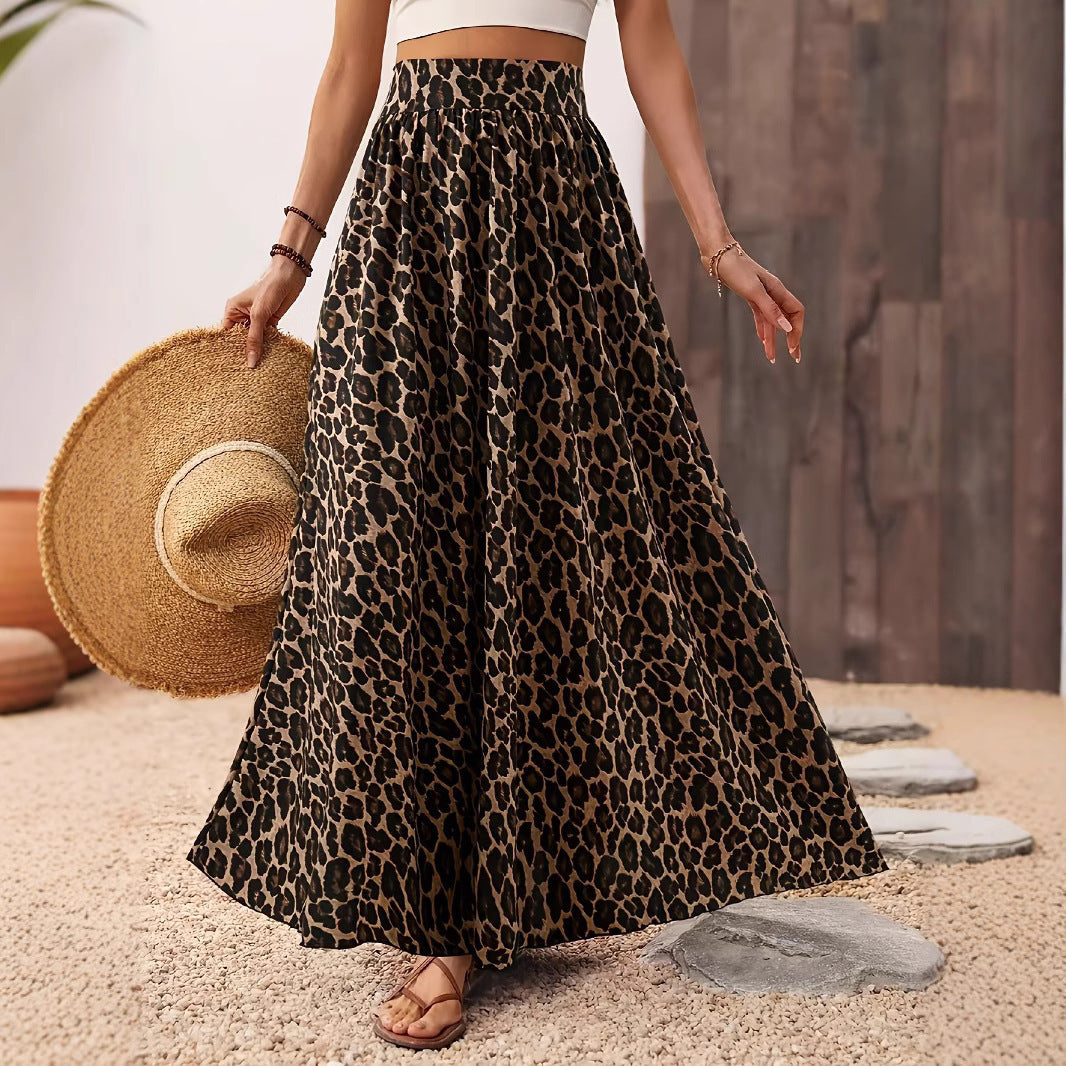 Falda Midi de Cintura Alta – Tela de Estampado de Leopardo Chic