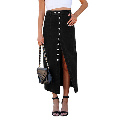 Falda Midi de Mujer con Botones al Frente – Dobladillo Irregular con Abertura