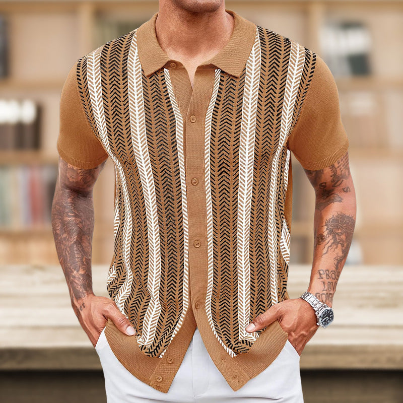 Camisa Casual Jacquard para Hombre – Textura a Rayas con Estilo Sin Esfuerzo