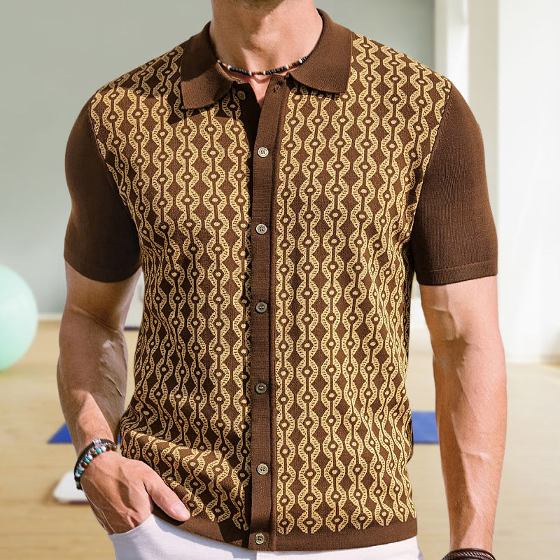 Camisa de Verano para Hombre en Tencel – Textura Jacquard con Solapa y Mangas Cortas