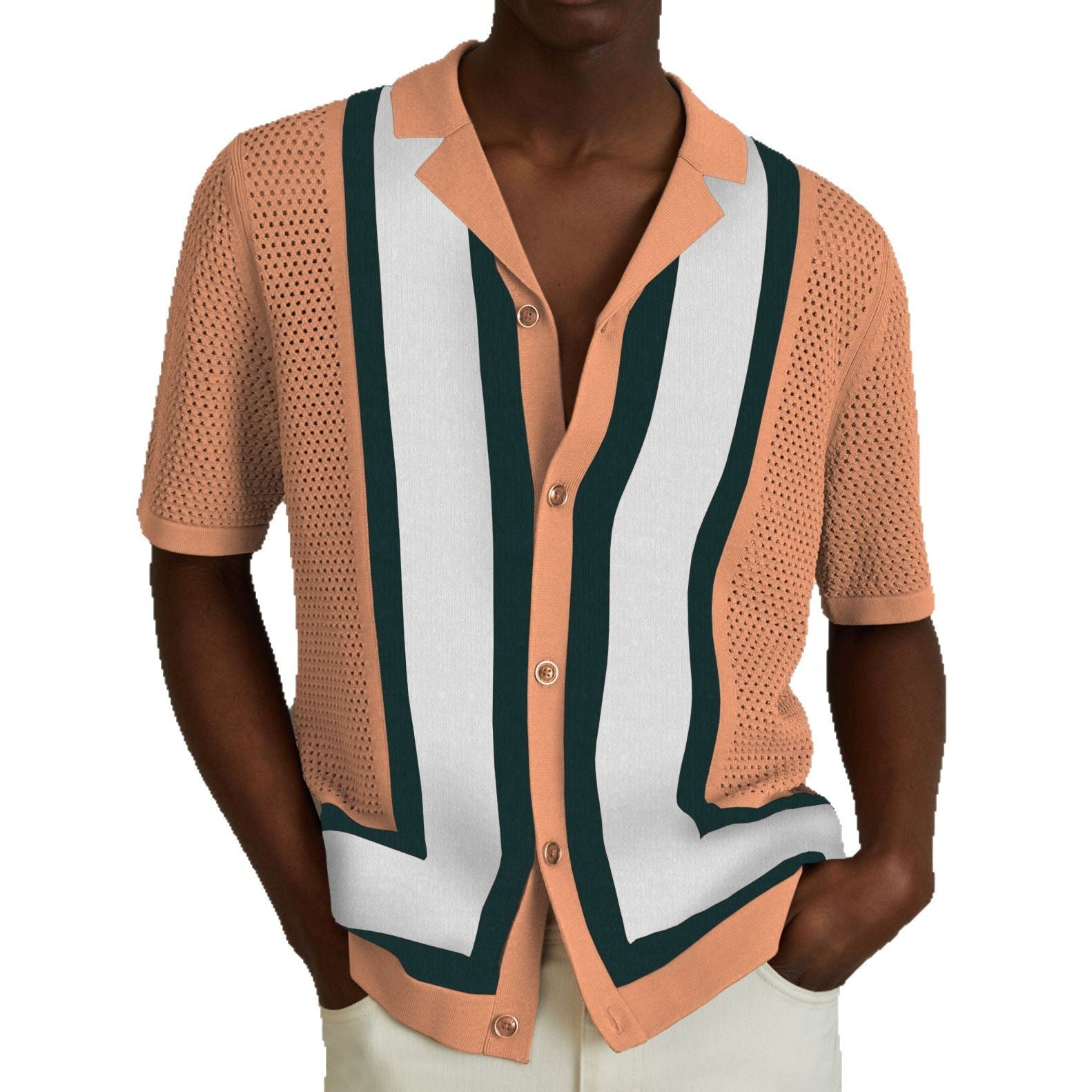 Camiseta de Punto de Hombre a Rayas con Contraste – Estilo Veraniego Fresco