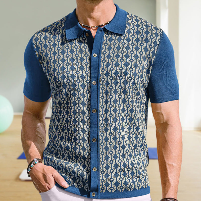 Camisa de Verano para Hombre en Tencel – Textura Jacquard con Solapa y Mangas Cortas