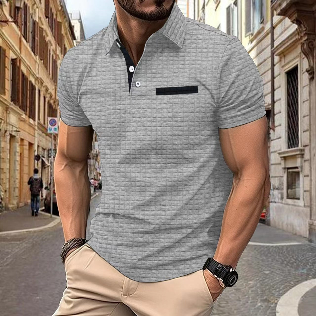 Polo Deportivo para Hombre con Cuadros Jacquard y Botones