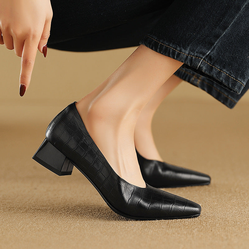 Zapatos de Mujer de Punta – Diseño con Tacón Bajo y Grueso