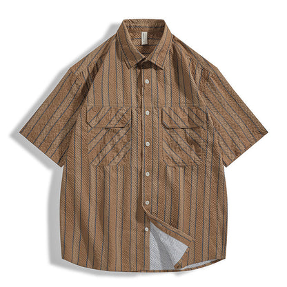 Men's Summer Shirt in Seersucker – Striped Texture and Short Sleeves