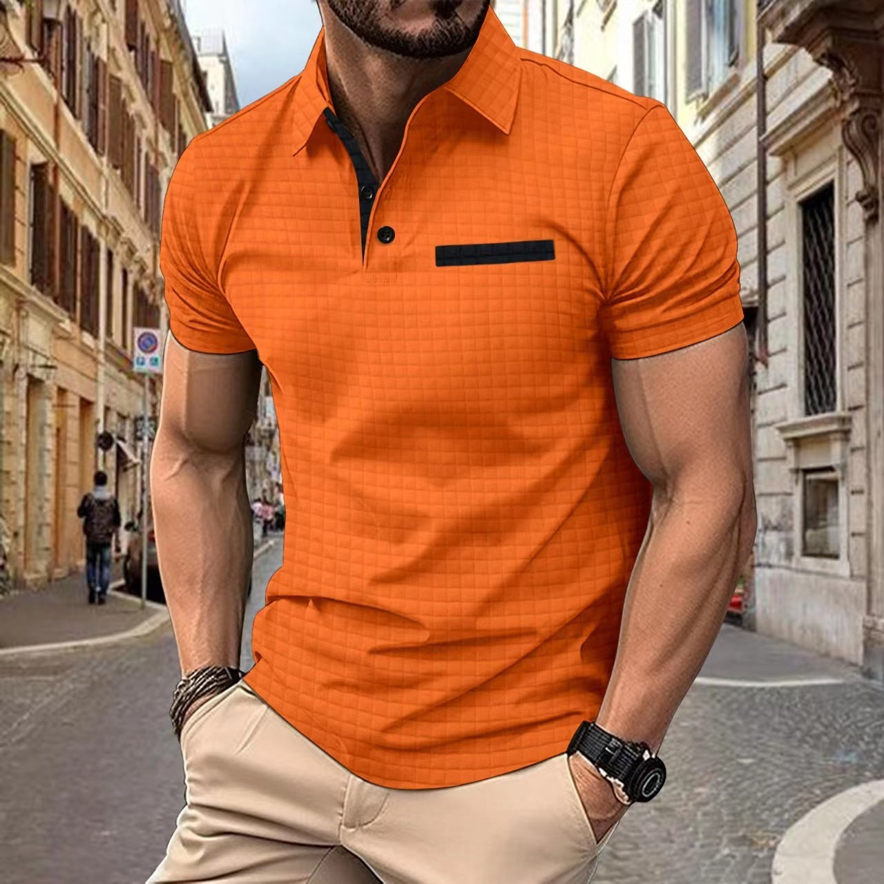Polo Deportivo para Hombre con Cuadros Jacquard y Botones