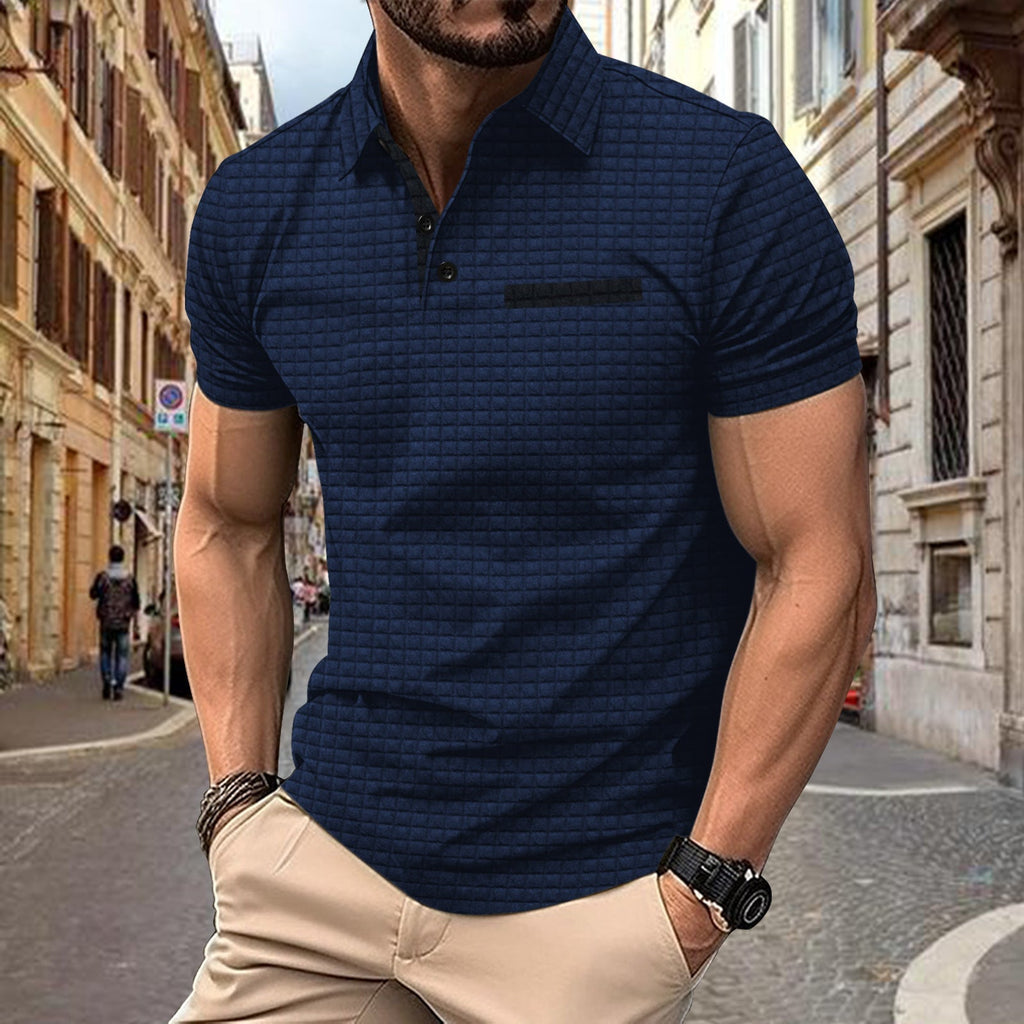 Polo Deportivo para Hombre con Cuadros Jacquard y Botones