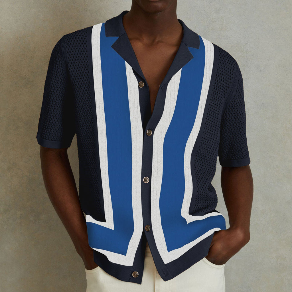 Camiseta de Punto de Hombre a Rayas con Contraste – Estilo Veraniego Fresco