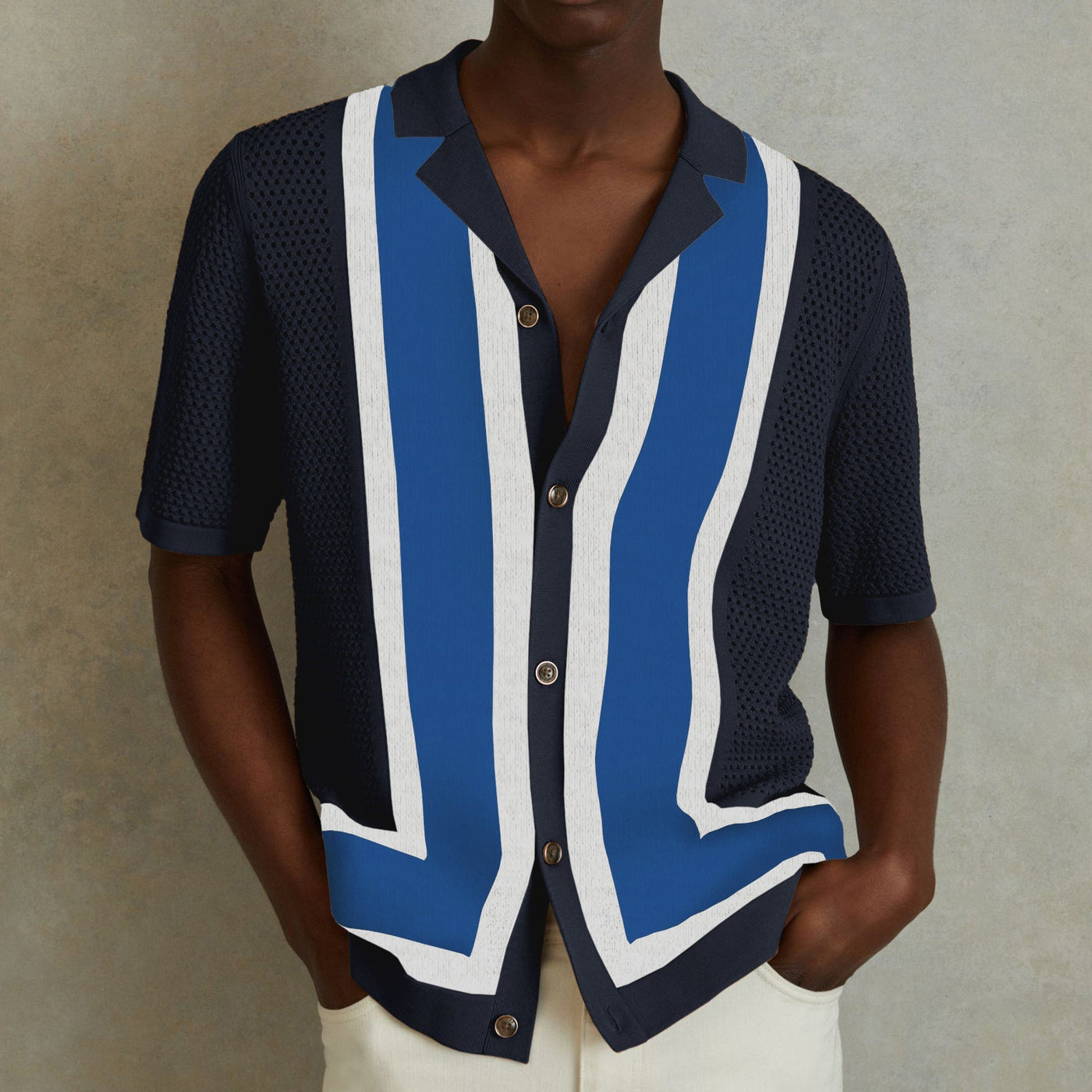 Camiseta de Punto de Hombre a Rayas con Contraste – Estilo Veraniego Fresco