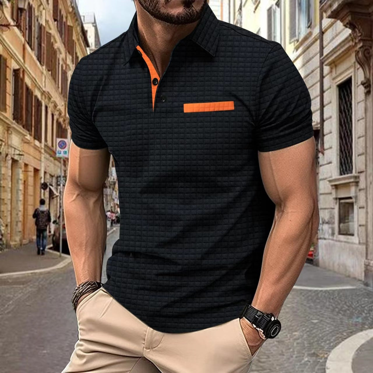 Polo Deportivo para Hombre con Cuadros Jacquard y Botones