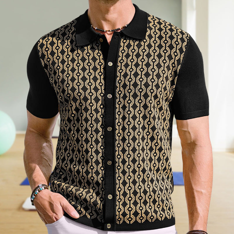 Camisa de Verano para Hombre en Tencel – Textura Jacquard con Solapa y Mangas Cortas