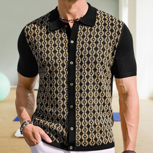 Men's Summer Shirt in Tencel – Jacquard Texture with Lapel and Short Sleeves