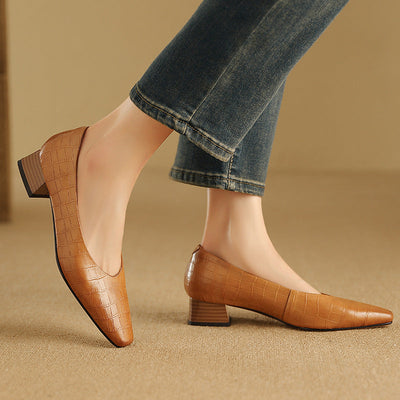 Zapatos de Mujer de Punta – Diseño con Tacón Bajo y Grueso