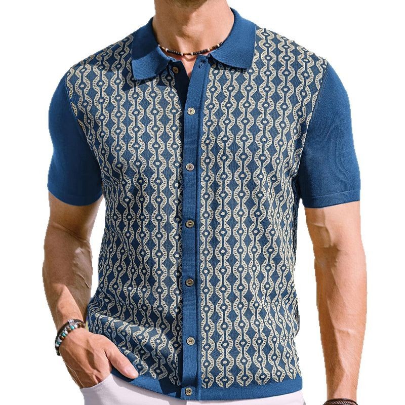 Camisa de Verano para Hombre en Tencel – Textura Jacquard con Solapa y Mangas Cortas