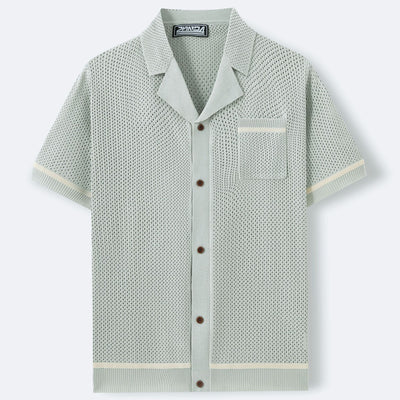 Camiseta de Punto de Verano para Hombre – Cuello Cubano y Mangas Cortas Frescas