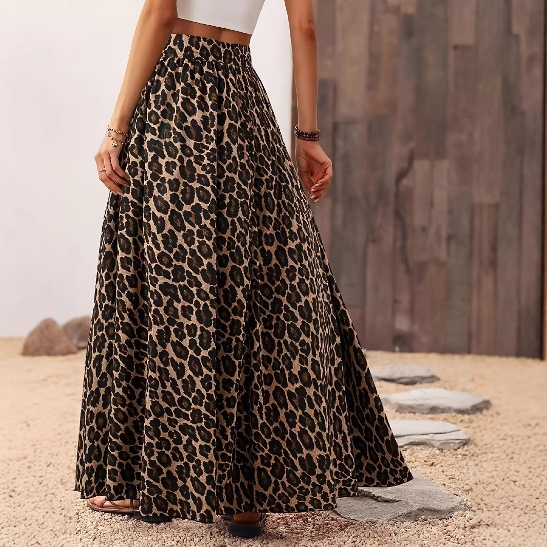 Falda Midi de Cintura Alta – Tela de Estampado de Leopardo Chic