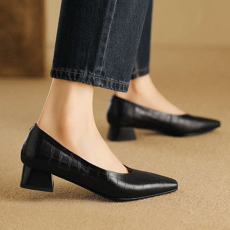 Zapatos de Mujer de Punta – Diseño con Tacón Bajo y Grueso