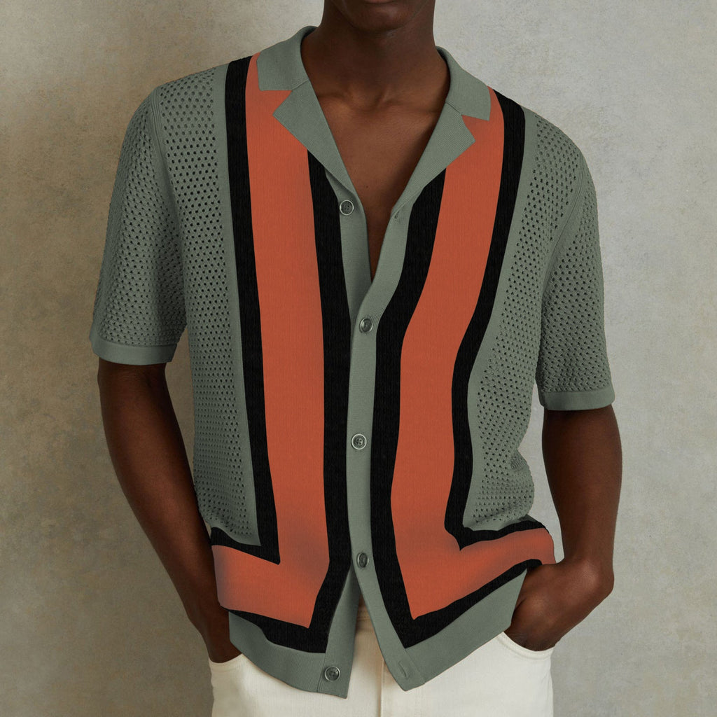 Camiseta de Punto de Hombre a Rayas con Contraste – Estilo Veraniego Fresco