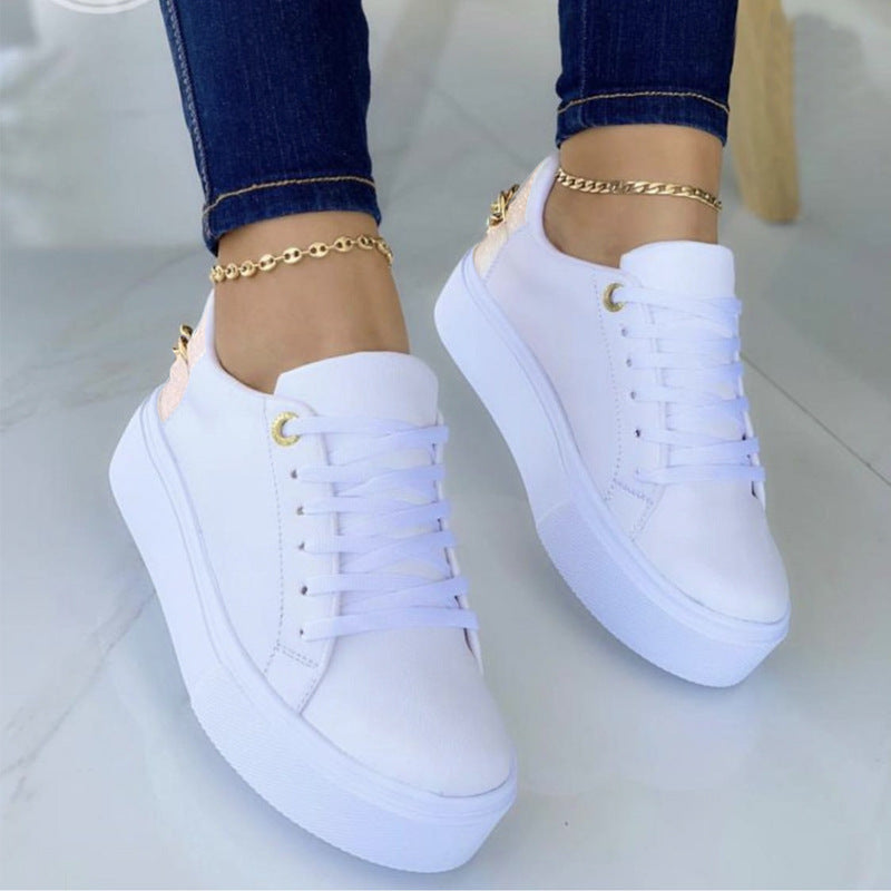 Zapatillas Planas de Mujer con Cadena y Cordones – Calzado Deportivo Casual