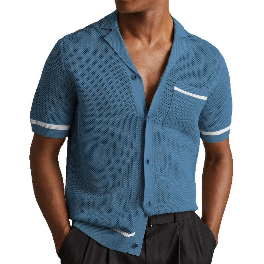 Camiseta de Punto de Verano para Hombre – Cuello Cubano y Mangas Cortas Frescas